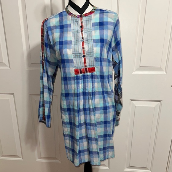 JOHNNY WAS Blue Plaid Tunic Dress - Picture 1 of 6